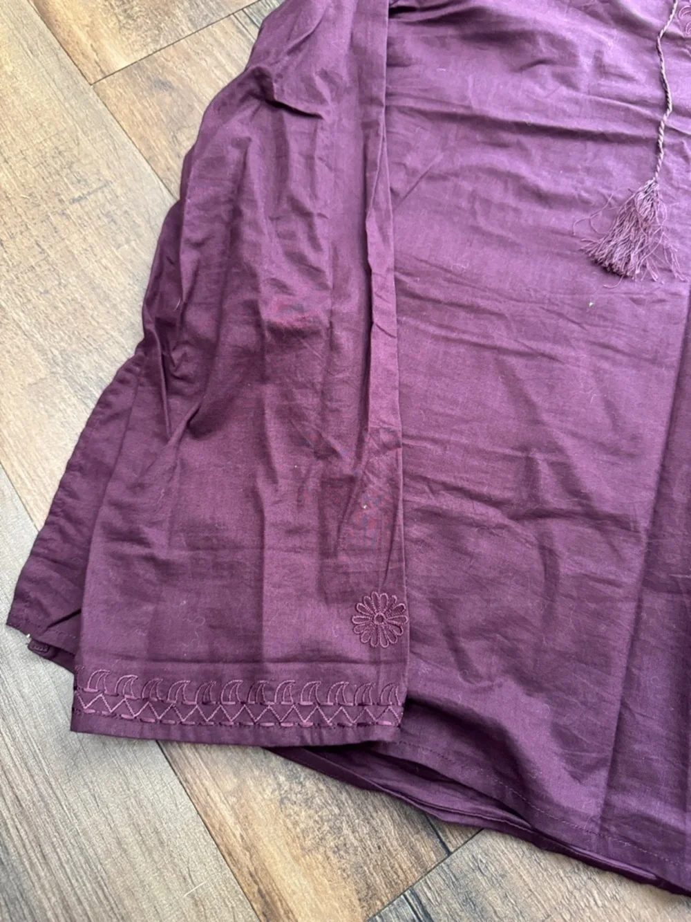 Embroidered V-Neck Tunic Top in Deep Wine